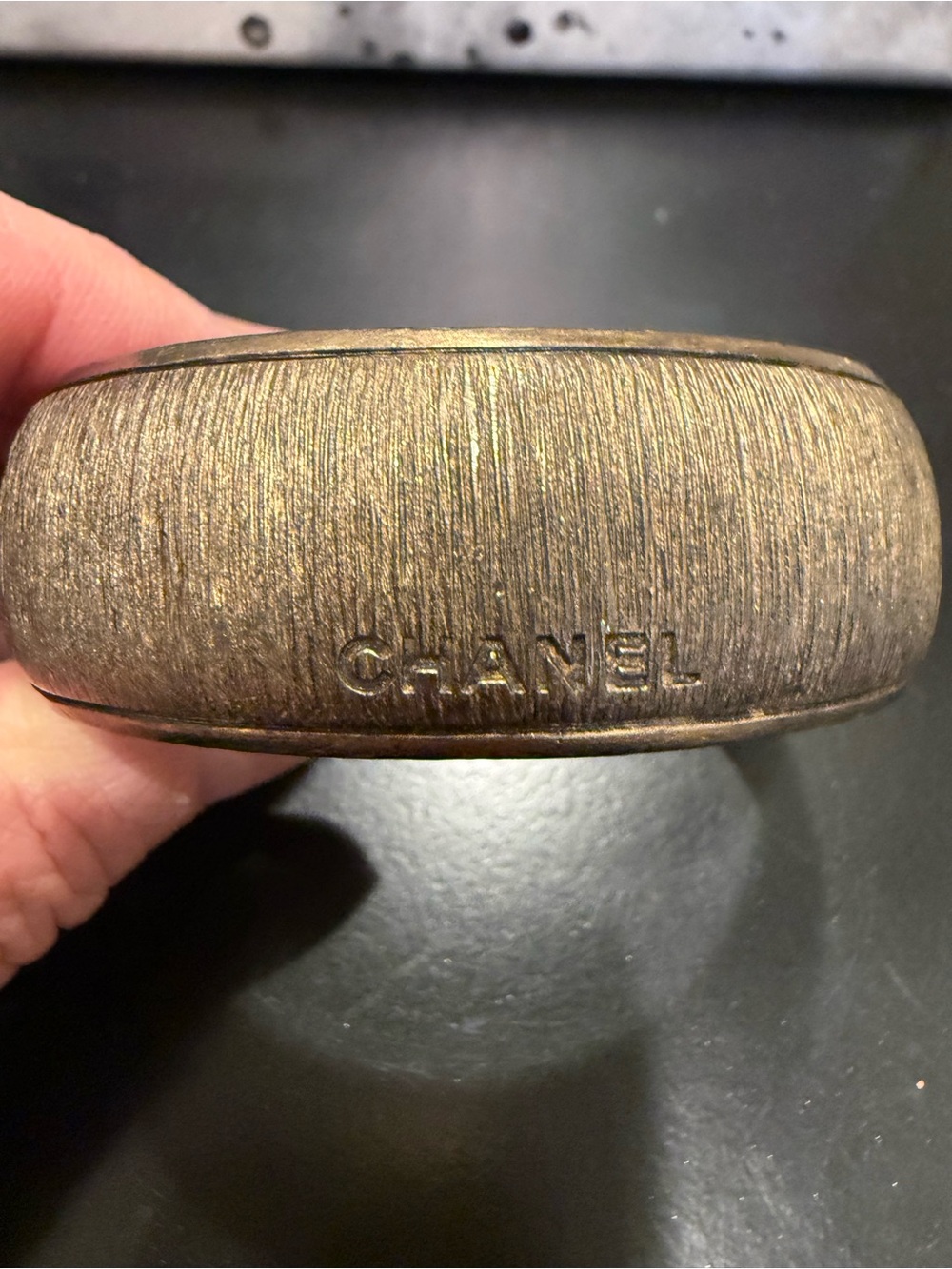 CHANEL Authentic Textured Metallic Gold Tone Bangle Bracelet - Picture 1 of 6